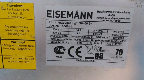 Продажа запасных частей для сварочной электростанции Eisemann S 6410